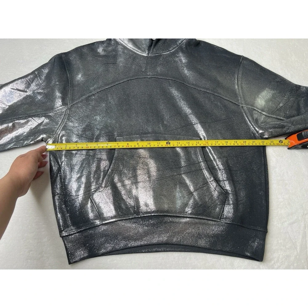 ZARA Womens Girls Metallic Silver Punk Gothic Rock Hoodie‎ Sweatshirt Size S - Picture 15 of 15